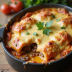 Canelones de carne a la catalana horneados con bechamel y queso, receta tradicional catalana.