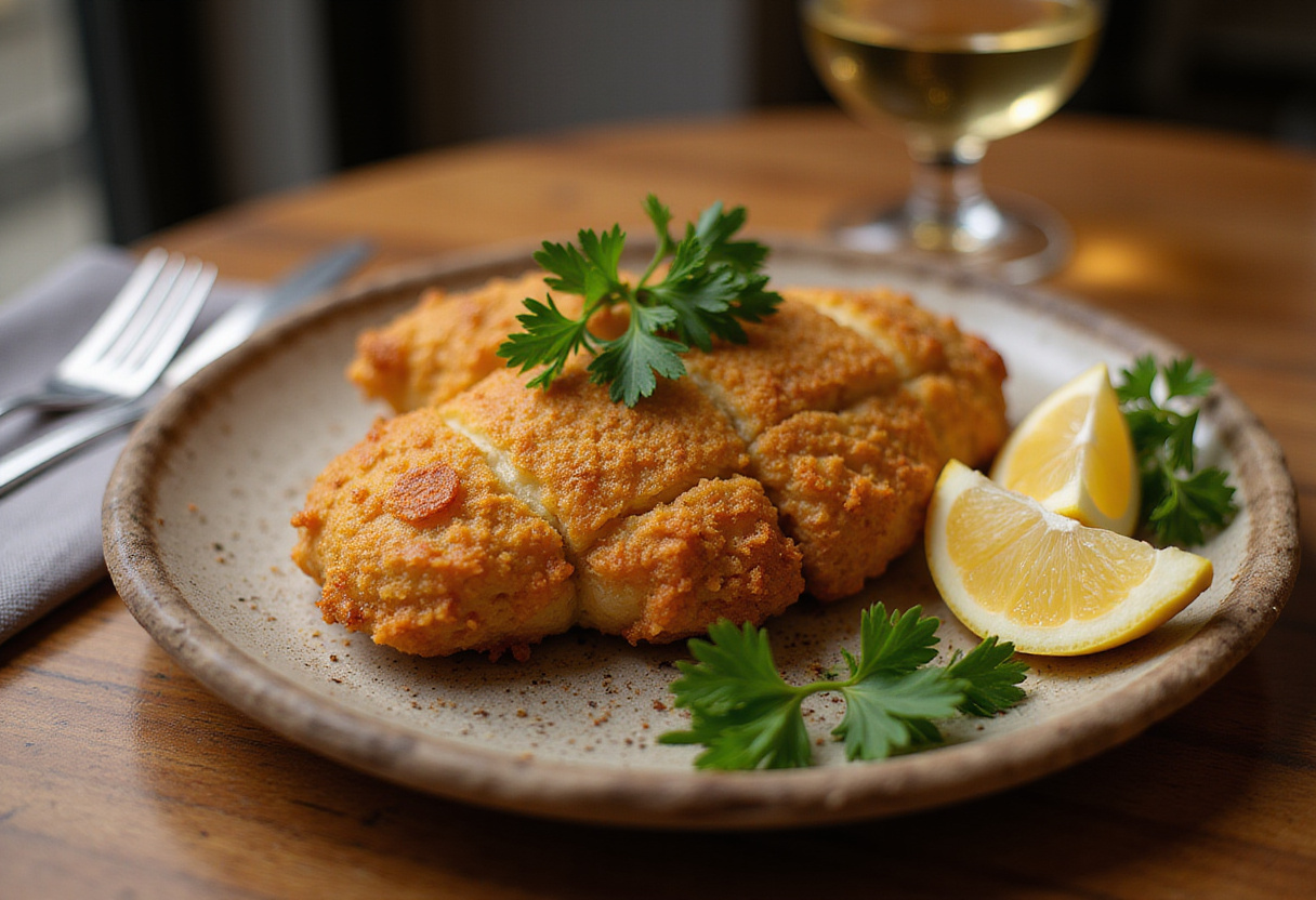 Chicharro al horno dorado y jugoso, servido con patatas y cebolla asadas, listo para disfrutar.