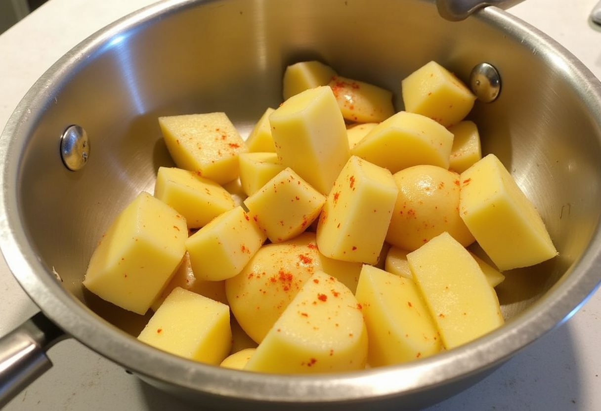 Cordero al horno acompañado de patatas cortadas en cuartos y rociadas con aceite de oliva.