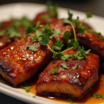 Deliciosas costillas al horno con miel glaseadas y listas para servir.