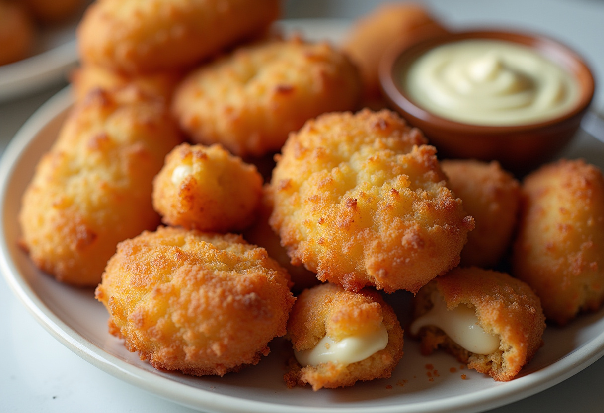 Deliciosas croquetas de jamón recién fritas, crujientes por fuera y cremosas por dentro.