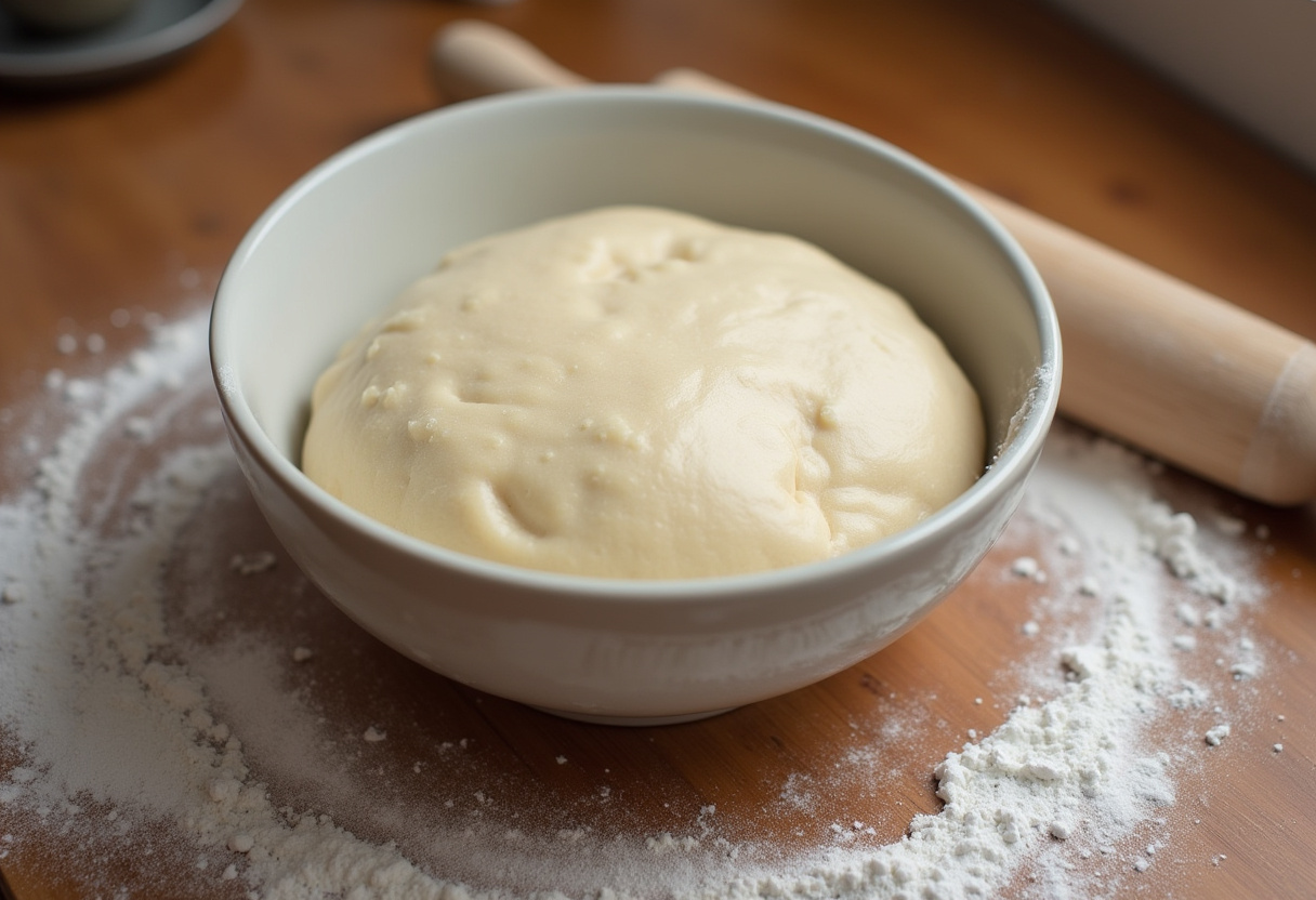 Masa de pan suave en un tazón lista para hacer Pancitos Rellenos sin horno.